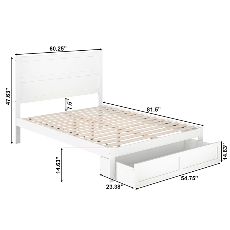 AFI NoHo Solid Wood Queen Bed with Foot Drawer in White