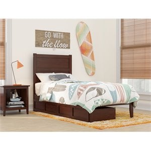 afi noho modern solid wood twin bed with 2 storage drawers in walnut
