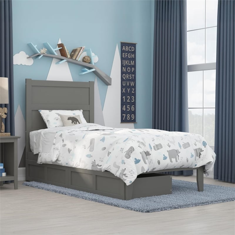 AFI NoHo Solid Wood Twin Bed with 2 Drawers in Grey