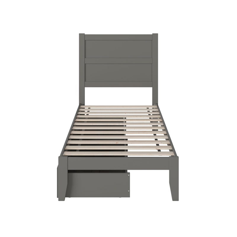 AFI NoHo Solid Wood Twin Bed with 2 Drawers in Grey