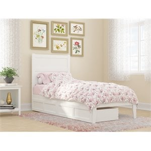 afi noho solid wood twin xl bed with 2 drawers and usb charger in white