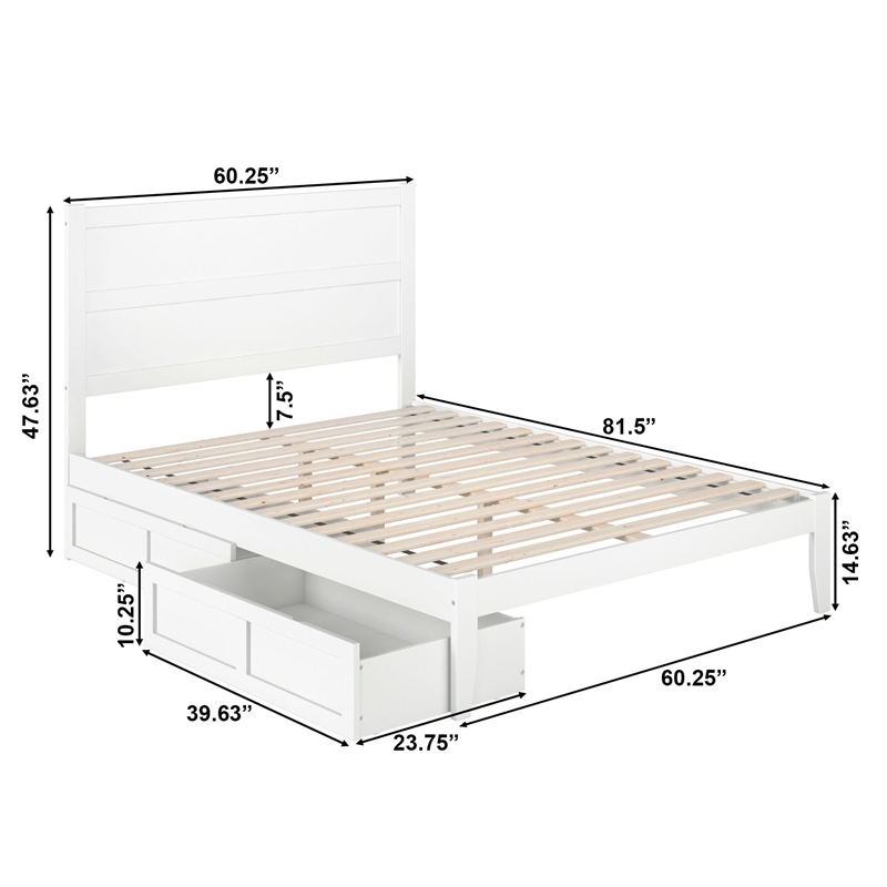AFI NoHo Solid Wood Twin XL Bed with 2 Drawers in White