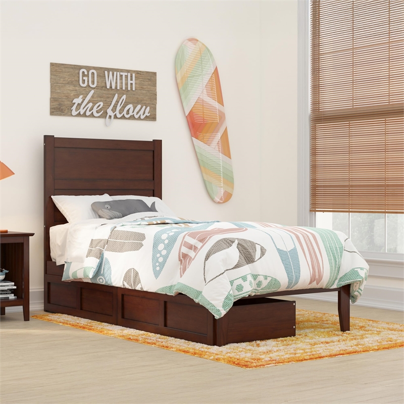AFI NoHo Modern Wood Twin XL Bed with 2 Drawers in Walnut
