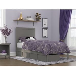 afi noho solid wood twin xl platform bed with 2 drawers in gray