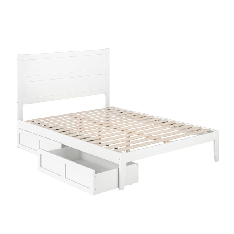 AFI NoHo Traditional Solid Wood Queen Bed with 2 Storage Drawers in White