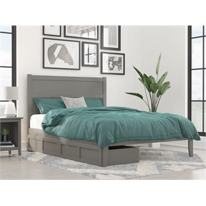 afi noho transitional solid wood queen bed with 2 drawers in gray