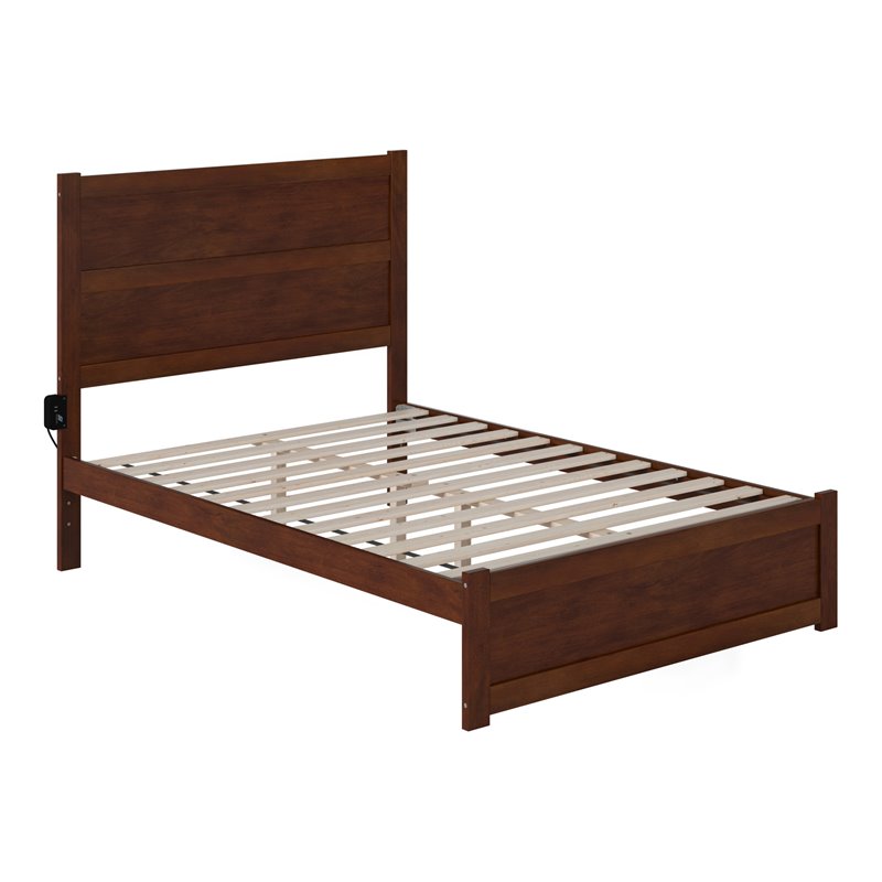 AFI NoHo Solid Wood Full Bed with Footboard with USB Charger in Walnut