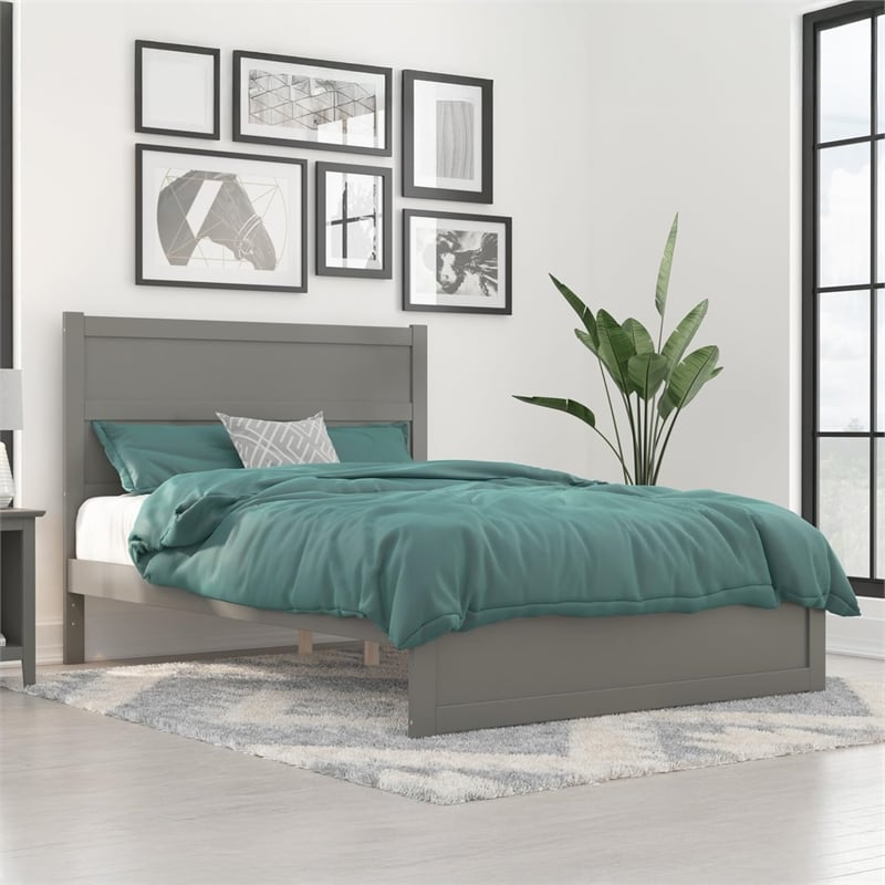 AFI NoHo Farmhouse Wood Queen Bed with Footboard in Grey
