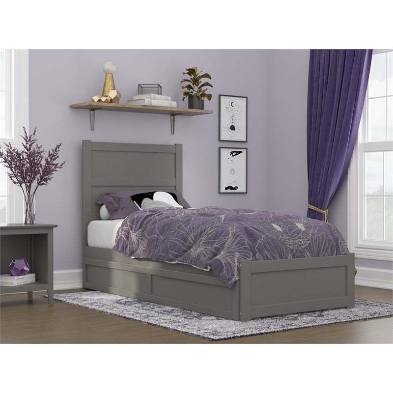 AFI NoHo Wood Twin XL Bed with Footboard/Twin XL Trundle in Grey