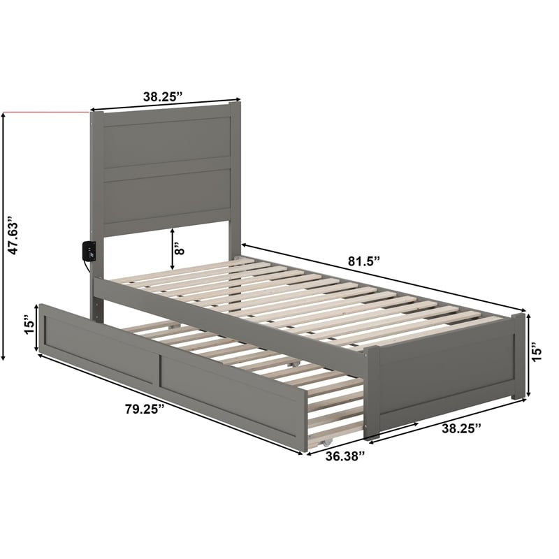 AFI NoHo Wood Twin XL Bed with Footboard/Twin XL Trundle in Grey