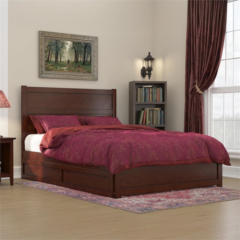 AFI NoHo Wood Queen Bed with Footboard/Twin XL Trundle in Walnut
