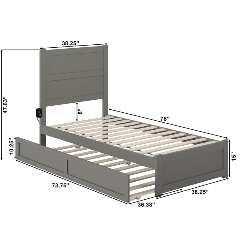 AFI NoHo Wood Twin Bed with Footboard and Twin Trundle in Grey