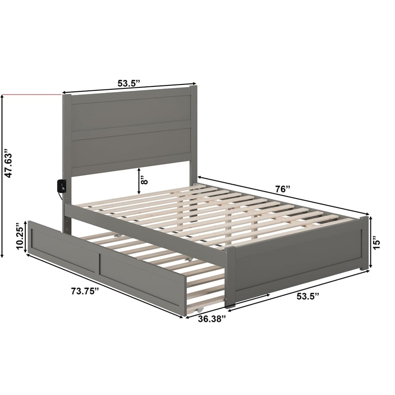 AFI NoHo Wood Full Bed with Footboard and Twin Trundle in Grey