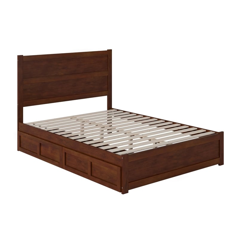 AFI NoHo Wood Twin Bed with Footboard and 2 Drawers in Walnut