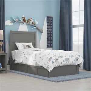 AFI NoHo Wood Twin Bed with Footboard and 2 Drawers in Grey