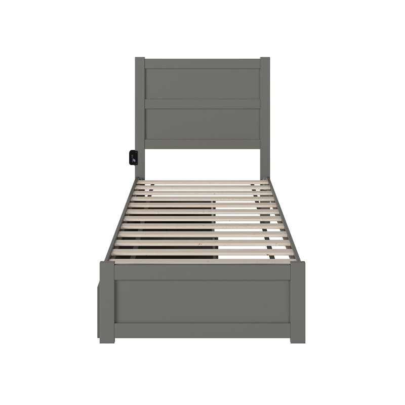 AFI NoHo Wood Twin Bed with Footboard and 2 Drawers in Gray