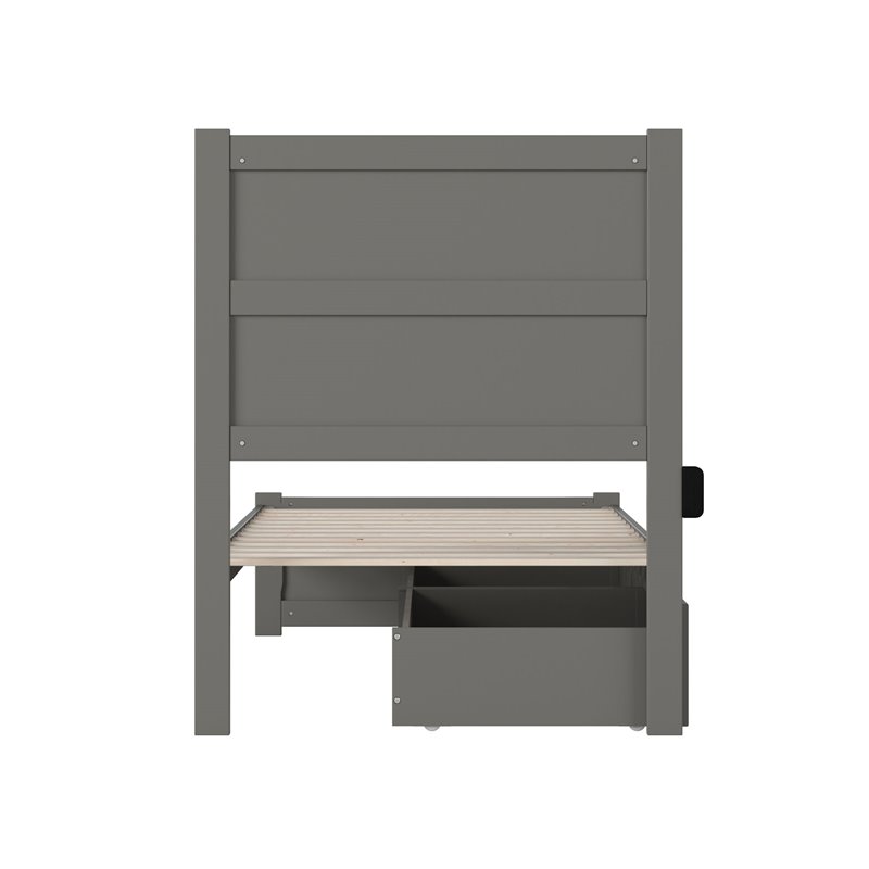 AFI NoHo Wood Twin Bed with Footboard and 2 Drawers in Gray
