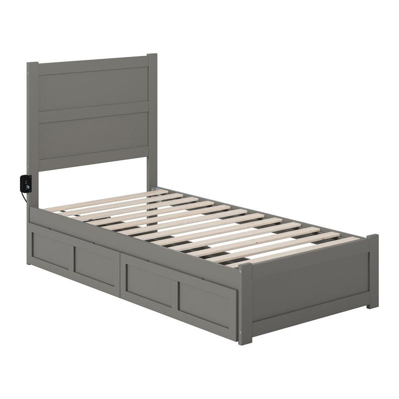 AFI NoHo Wood Twin Bed with Footboard and 2 Drawers in Gray