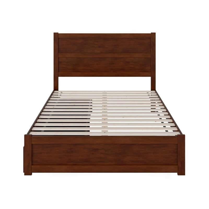 AFI NoHo Wood Twin XL Bed with Footboard and 2 Drawers in Walnut