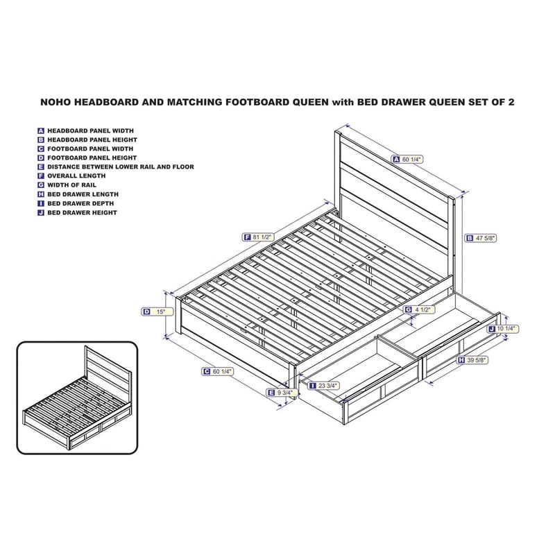 AFI NoHo Wood Twin XL Bed with Footboard and 2 Drawers in Walnut