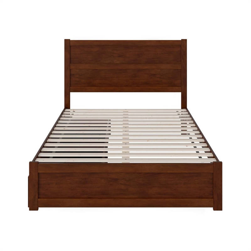 AFI NoHo Wood Queen Bed with Footboard and 2 Drawers in Walnut