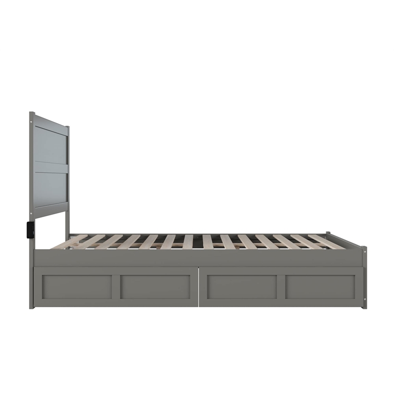 AFI NoHo Farmhouse Queen Wood Bed with Footboard and 2 Drawers in Gray