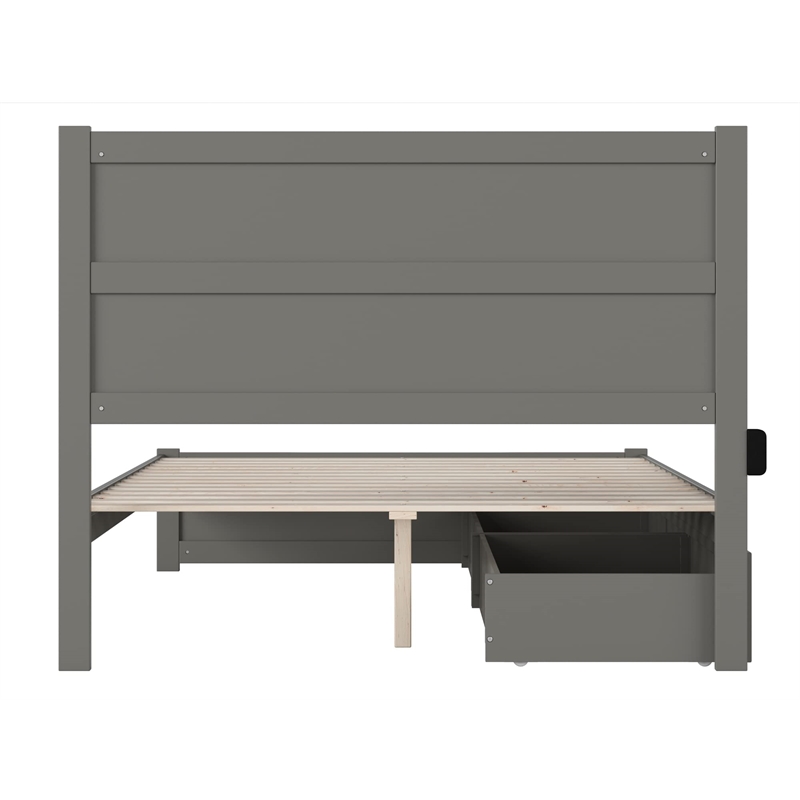 AFI NoHo Farmhouse Queen Wood Bed with Footboard and 2 Drawers in Gray
