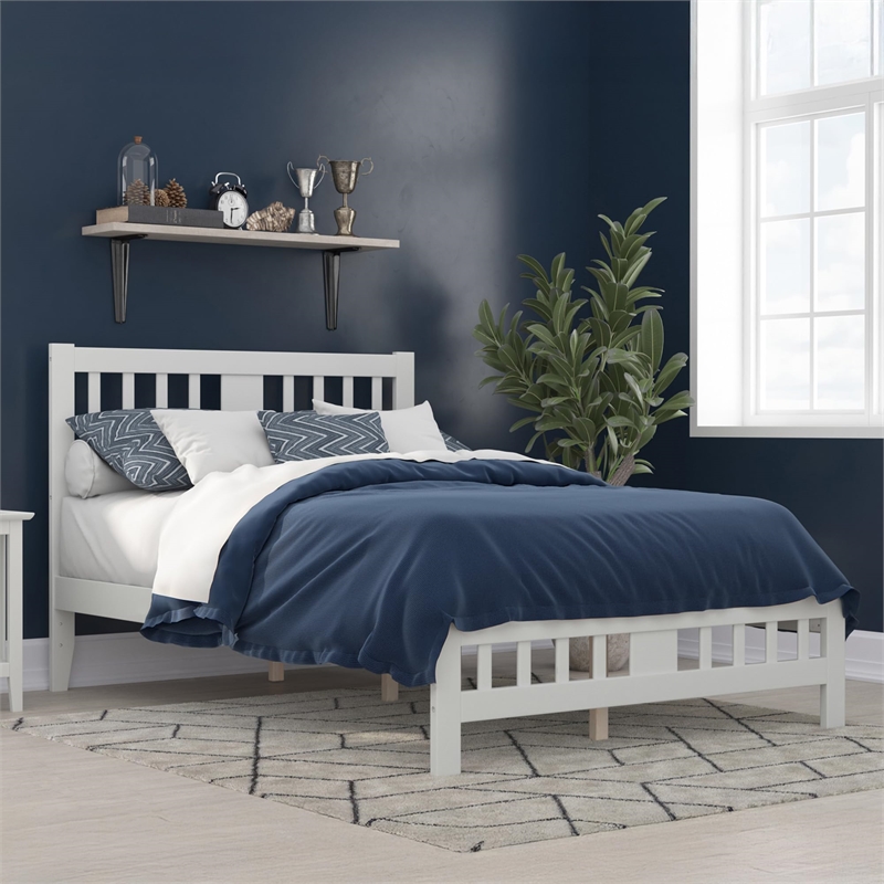 AFI Tahoe Solid Wood Full Platform Bed with Footboard in White