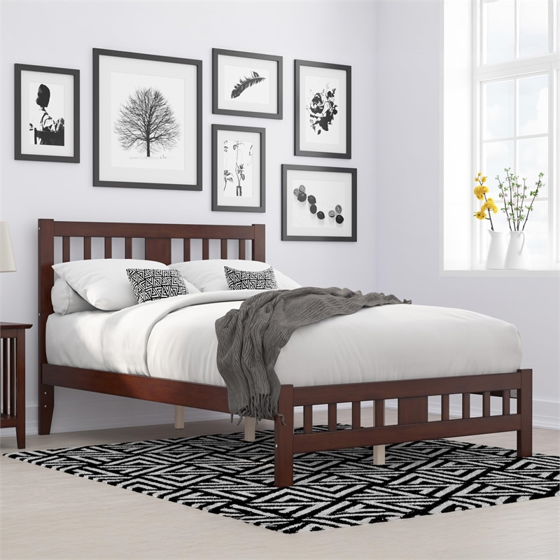 AFI Tahoe Contemporary Wood Full Platform Bed with Footboard in Walnut