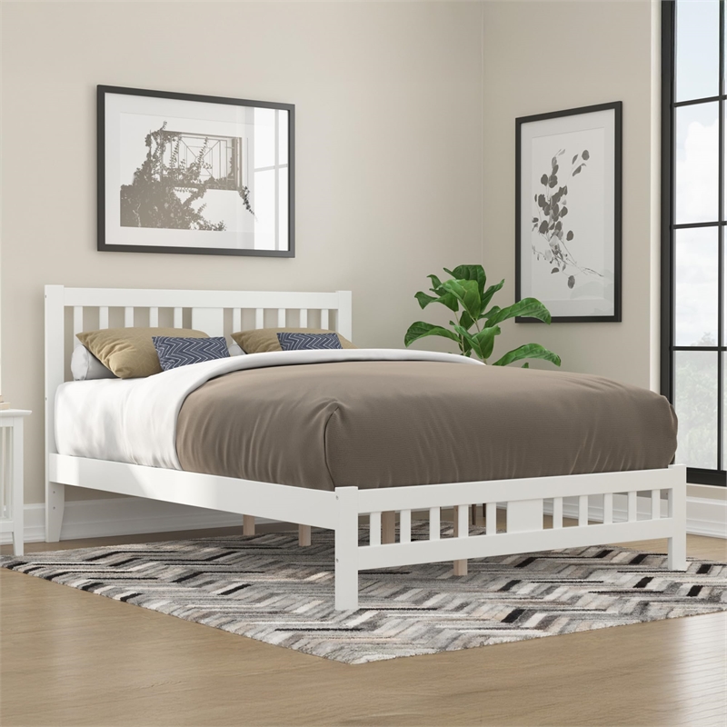 AFI Tahoe Solid Wood Queen Platform Bed with Footboard in White