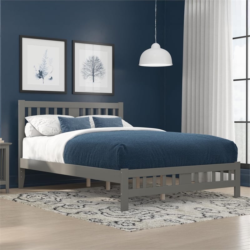 AFI Tahoe Solid Wood Queen Platform Bed with Footboard in Grey