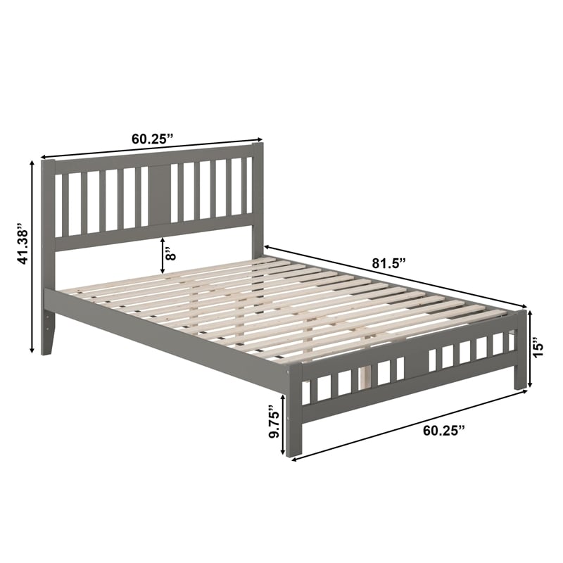 AFI Tahoe Solid Wood Queen Platform Bed with Footboard in Grey
