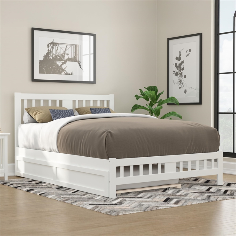 AFI Tahoe Wood Queen Platform Bed with Footboard and Twin XL Trundle in White