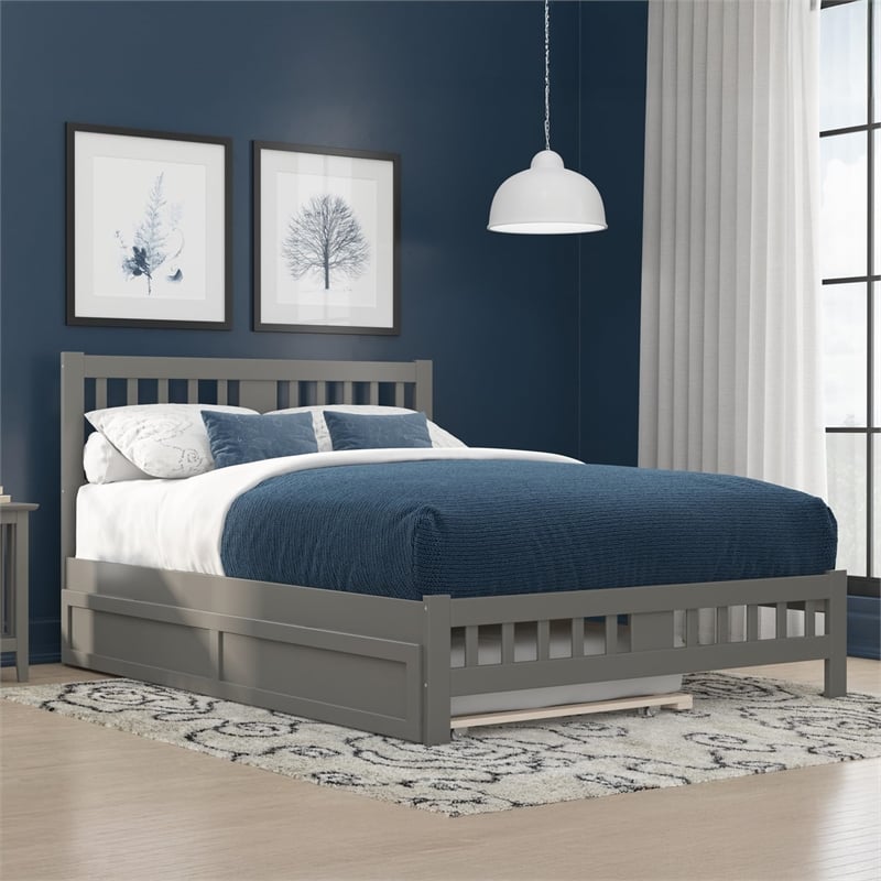 AFI Tahoe Wood Queen Platform Bed with Footboard and Twin XL Trundle in Grey