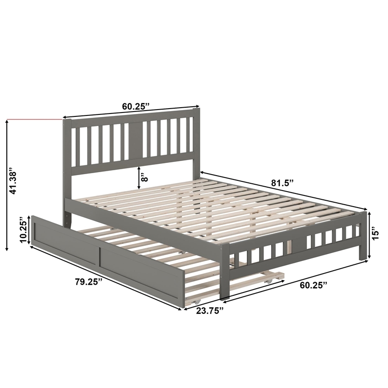 AFI Tahoe Wood Queen Platform Bed with Footboard and Twin XL Trundle in Grey