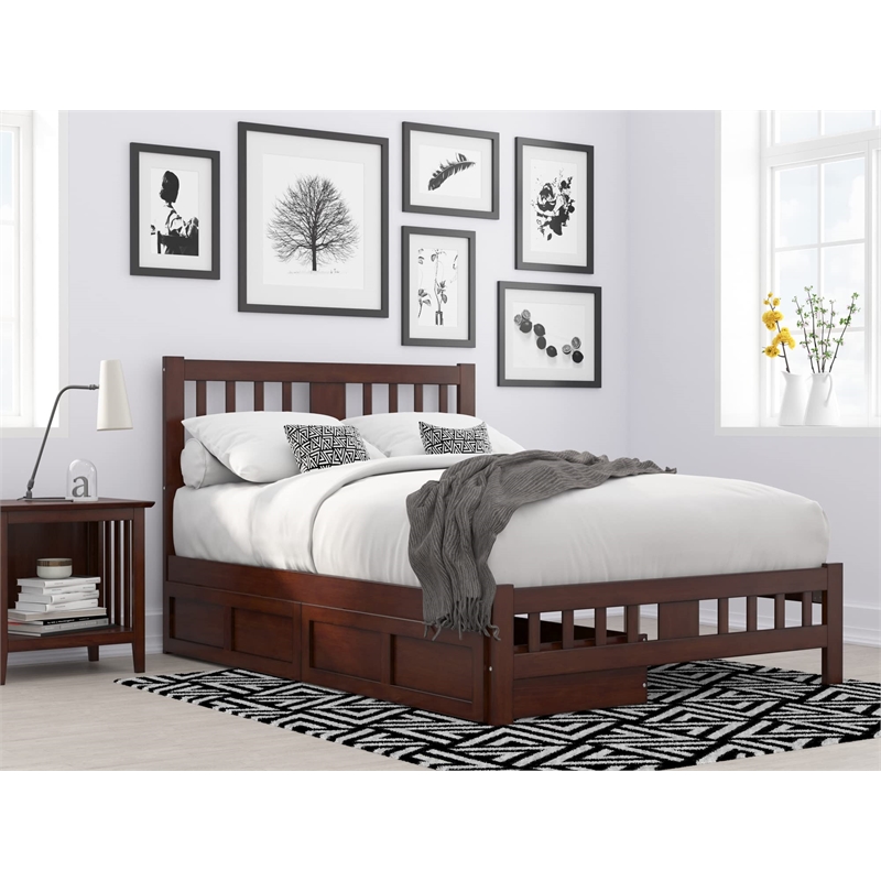 AFI Tahoe Wood Full Platform Bed with Footboard and 2 Drawers in Walnut