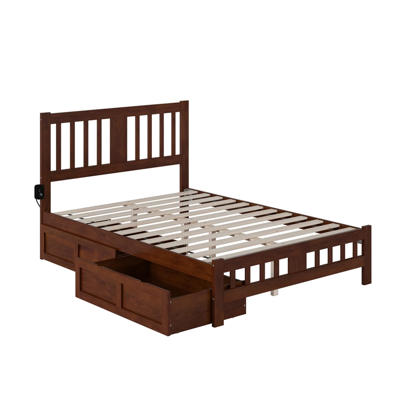 AFI Tahoe Wood Full Platform Bed with Footboard and 2 Drawers in Walnut