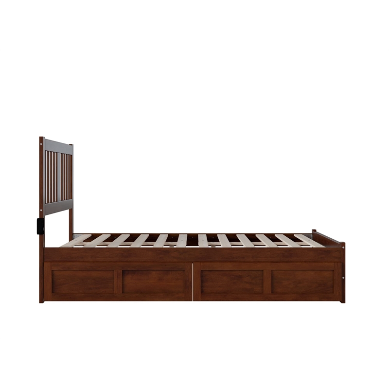 AFI Tahoe Wood Full Platform Bed with Footboard and 2 Drawers in Walnut