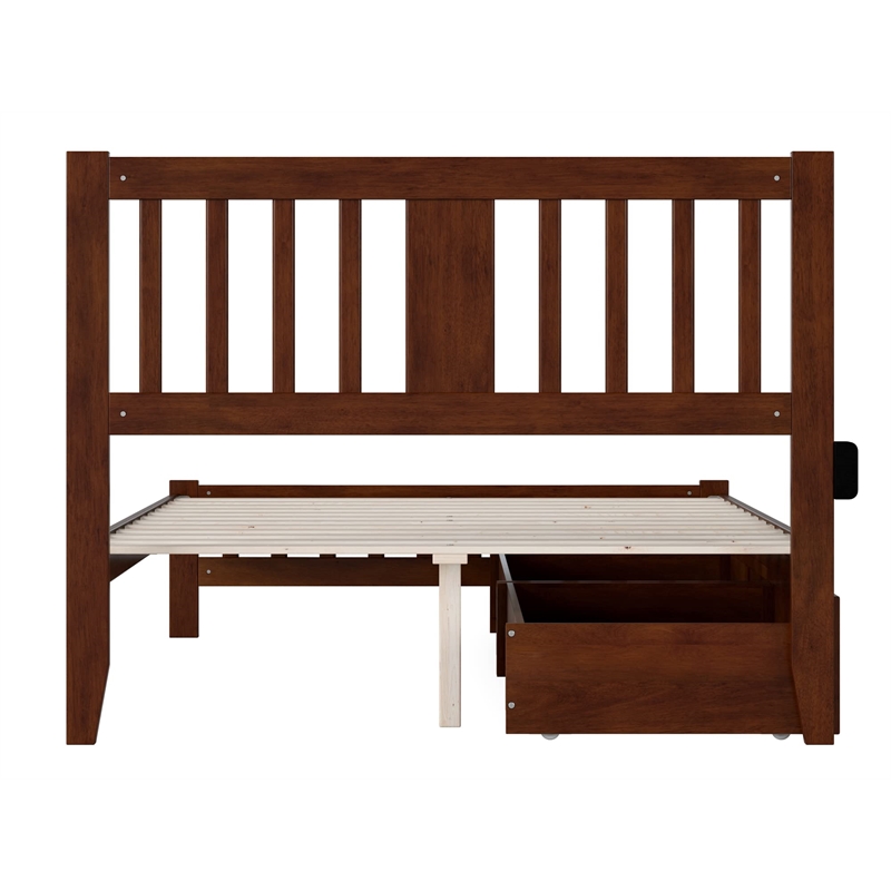AFI Tahoe Wood Full Platform Bed with Footboard and 2 Drawers in Walnut