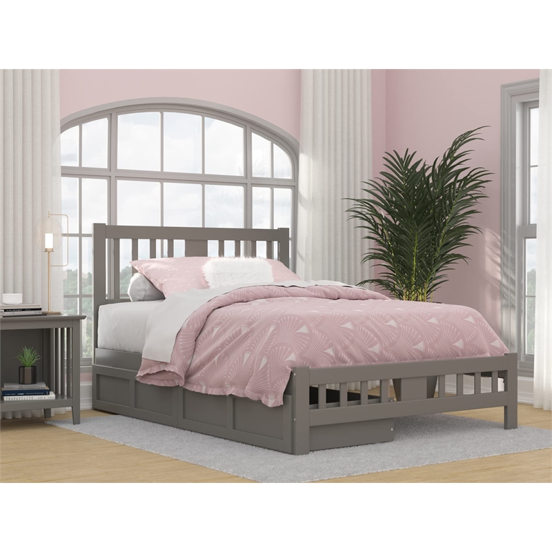 AFI Tahoe Wood Full Platform Bed with Footboard and 2 Drawers in Grey