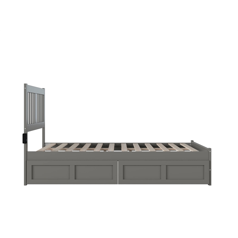 AFI Tahoe Wood Full Platform Bed with Footboard and 2 Drawers in Grey