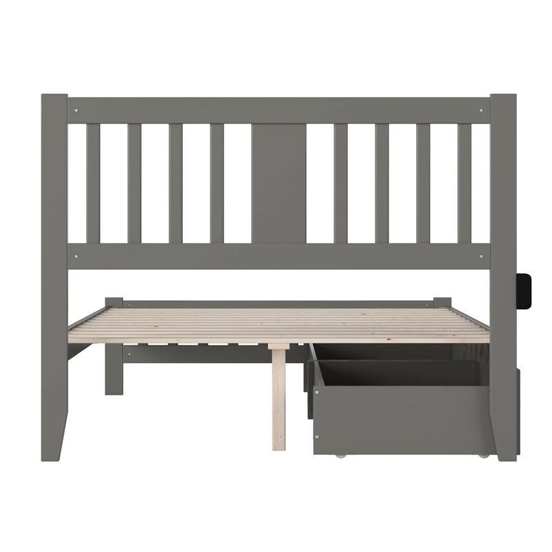 AFI Tahoe Wood Full Platform Bed with Footboard and 2 Drawers in Grey