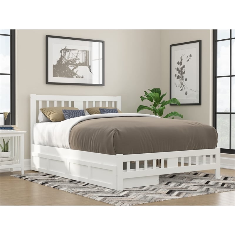 AFI Tahoe Wood Queen Platform Bed with Footboard and 2 Drawers in White