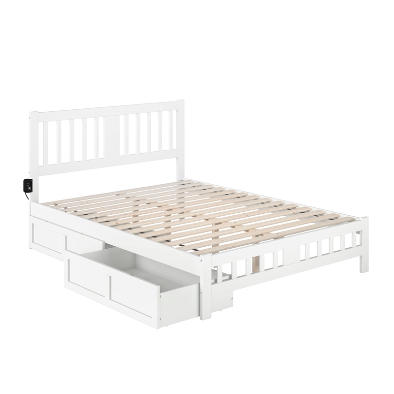 AFI Tahoe Wood Queen Platform Bed with Footboard and 2 Drawers in White