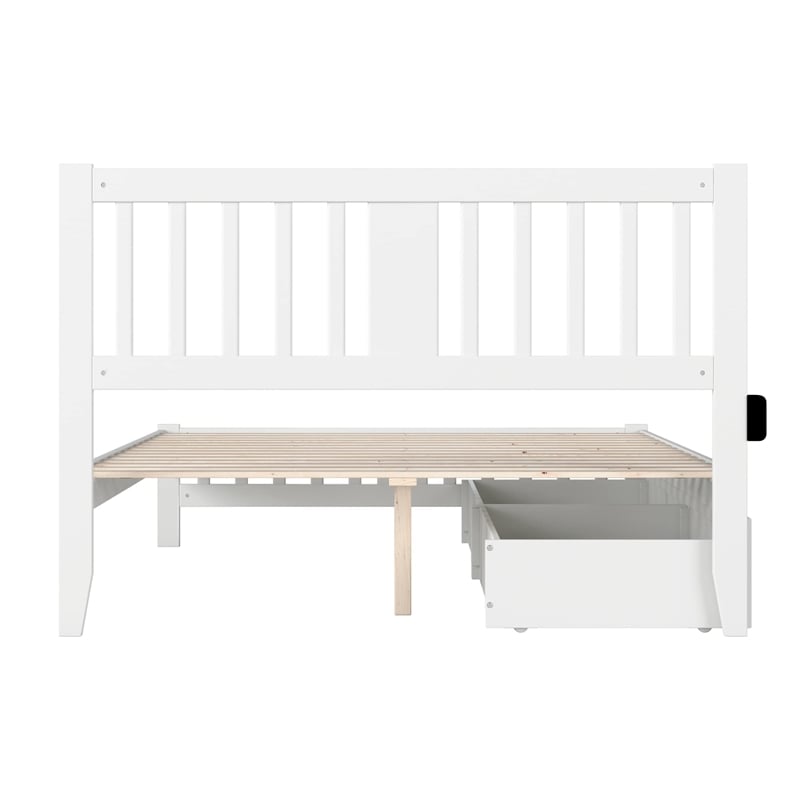 AFI Tahoe Wood Queen Platform Bed with Footboard and 2 Drawers in White