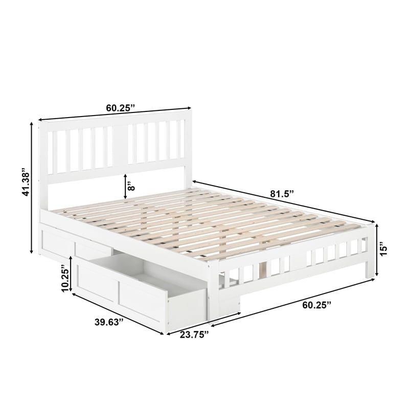 AFI Tahoe Wood Queen Platform Bed with Footboard and 2 Drawers in White
