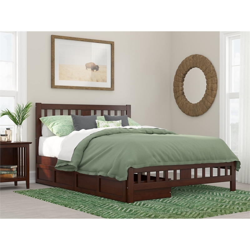 AFI Tahoe Wood Queen Platform Bed with Footboard and 2 Drawers in Walnut