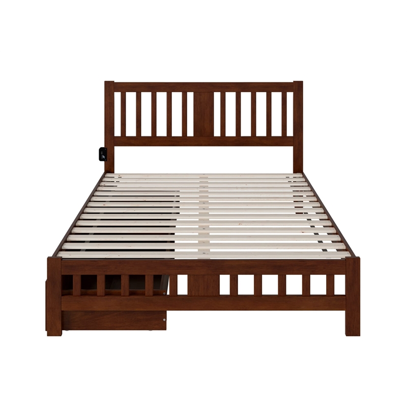 AFI Tahoe Wood Queen Platform Bed with Footboard and 2 Drawers in Walnut