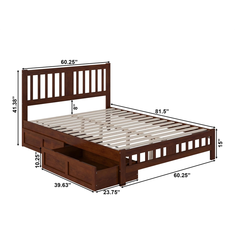 AFI Tahoe Wood Queen Platform Bed with Footboard and 2 Drawers in Walnut
