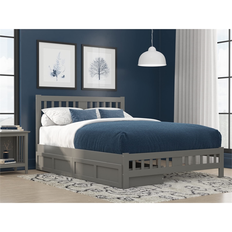AFI Tahoe Wood Queen Platform Bed with Footboard and 2 Drawers in Grey
